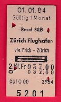 KARTON BILLETT, BASEL SBB - ZÜRICH-FLUGHAFEN,2.KLASSE,RETOUR