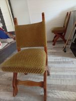 Chaise ancienne bois velours vert assise dossier vintage