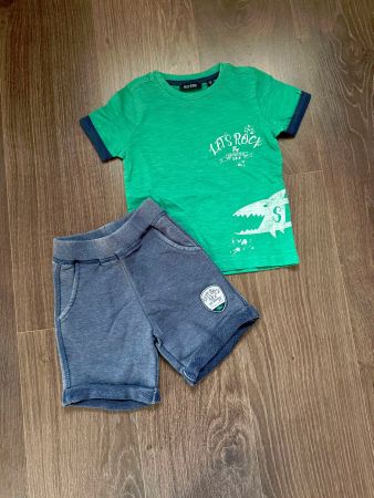 Kleiderset Jungs T-Shirt + Shorts, Grün + Blau, Grösse 122