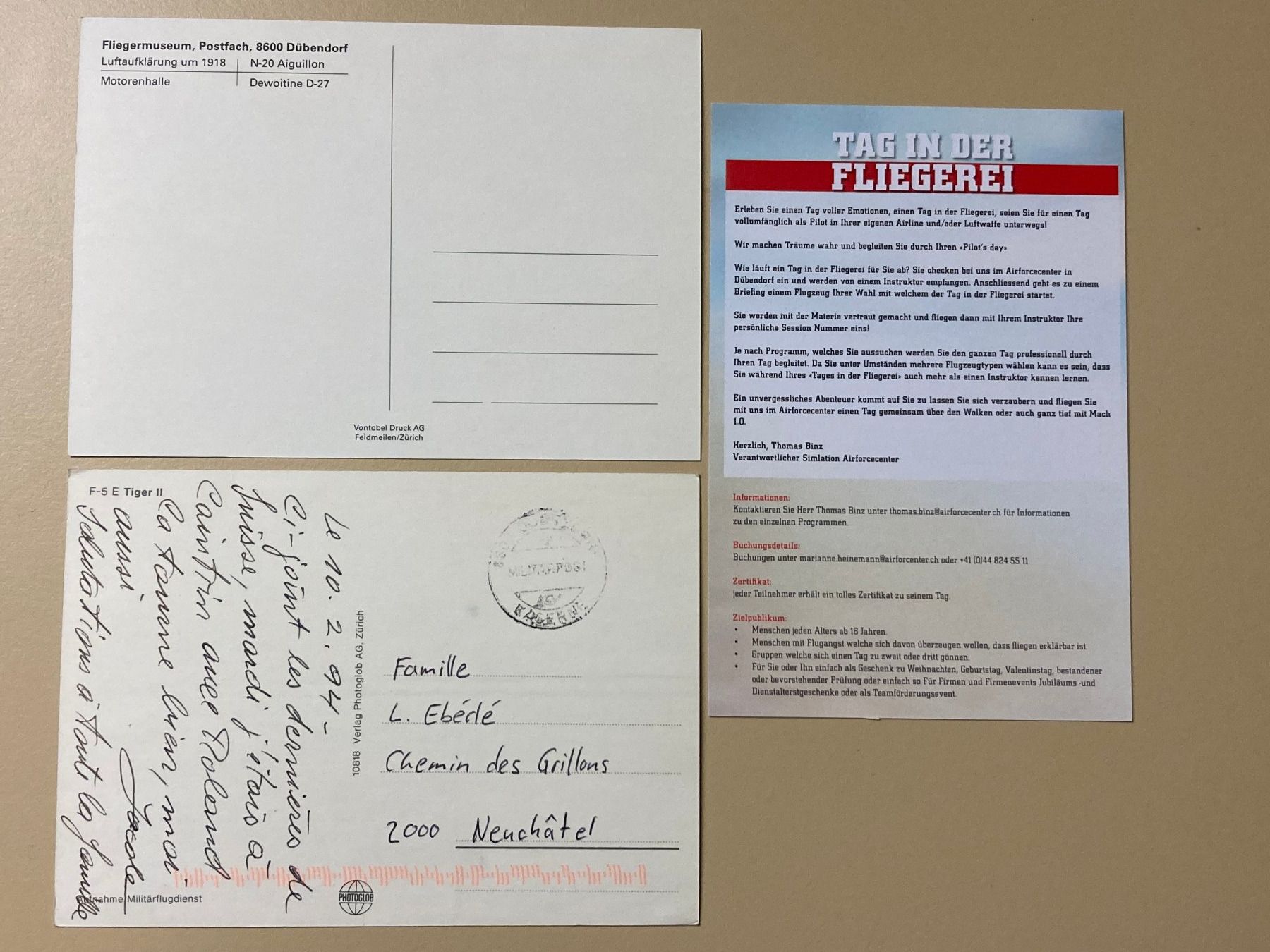 Cartoline postali: 3 Postkarten Luftwaffe Dübendorf – Usato da Brütten venduto da Hst1 1