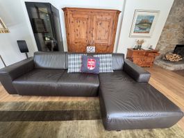 Ausziehbares Ecksofa Leder dunkelbraun
