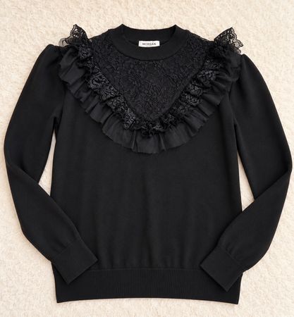 Élégant pull noir à dentelle - Parfait pour l'automne!