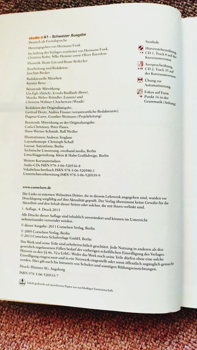 Bücher: Studio d A1, Deutsch-Kurs, CH Ausgabe 2013 + CD – Gebraucht aus Uster von Junipa 2