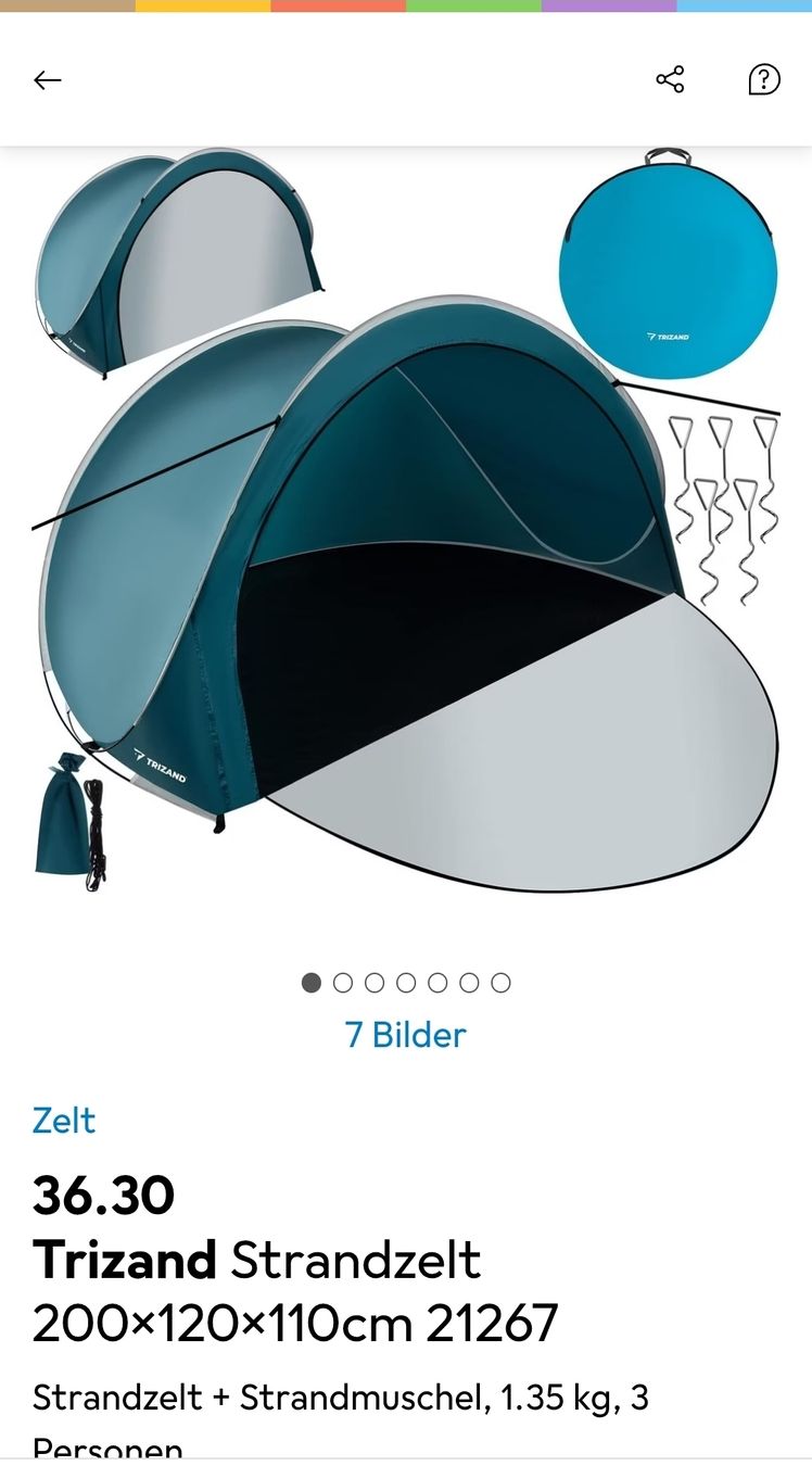 Tende : Trizand Strandzelt 3 Personen  – Nuovo (secondo la descrizione) da Zug venduto da nic_wlj8 1