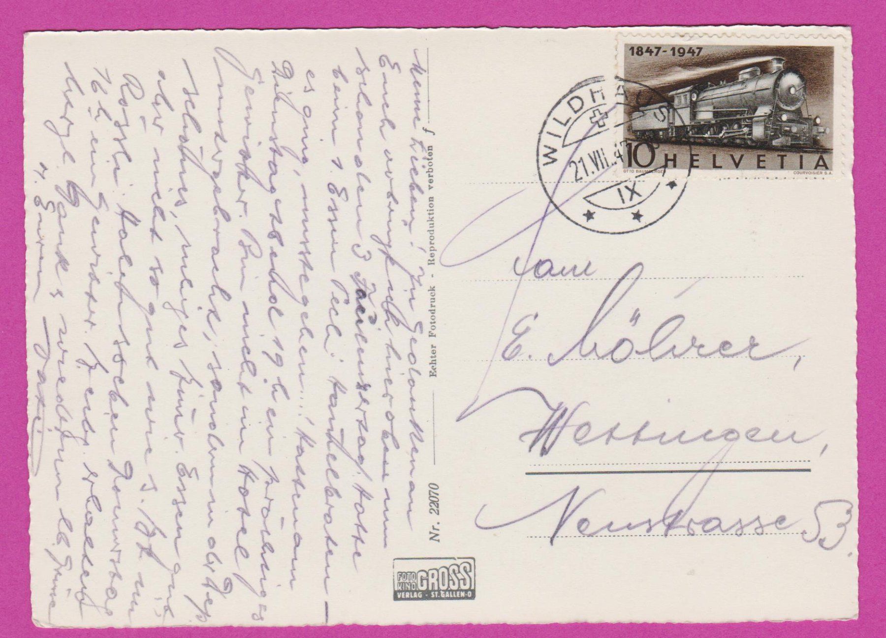 Cartoline postali: Wildhaus Togg.   :   alte Ansichtskarte von 1947 – Usato da Vitznau venduto da Ropaku 1