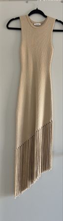 Sandro Ribbed Fringe Dress Beige size 36 EU