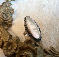 Ring Art Deco Stil 925 Silber Markasiten und Perlmutter 56,5