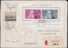 1948, W31 auf ZENSUR-"BRIEF" (VS) von BASEL nach WIEN, 120.-