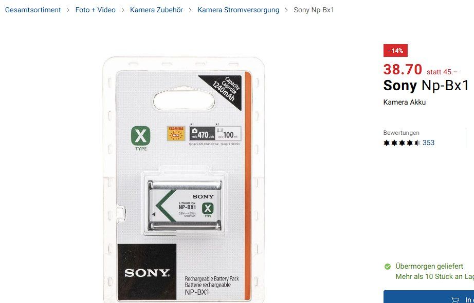 Sony Batterie: Akku Sony NP-BX1 neuwertig – Usato da Regensdorf venduto da Blendi 2