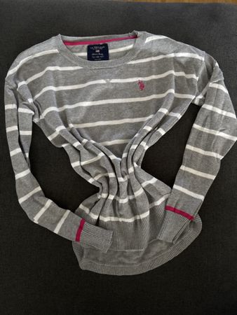 U.S. Polo Assn. Pullover, Grösse XS, Grau/Weiss Gestreift
