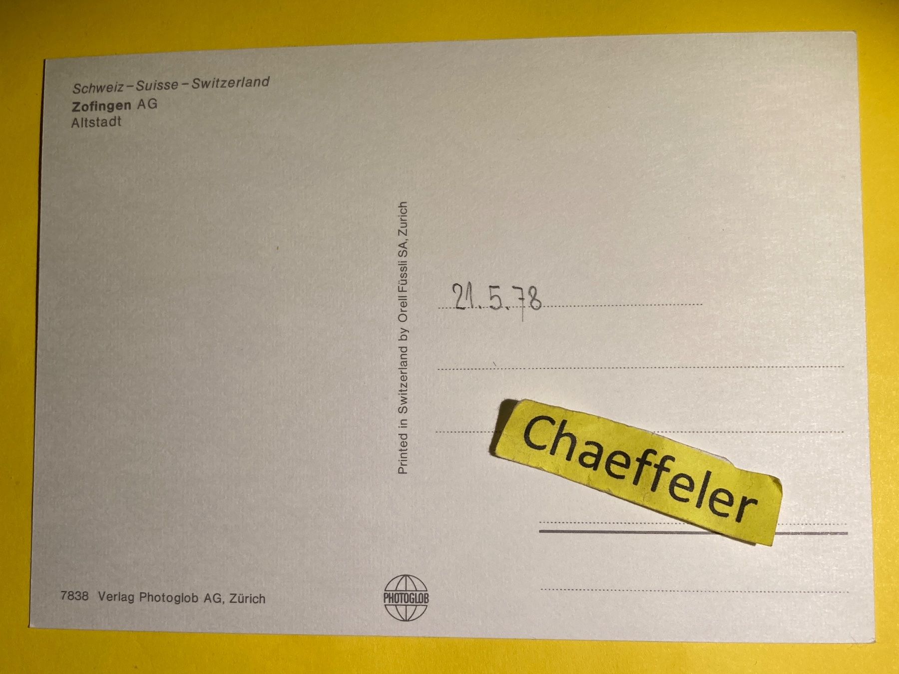 Cartes postales: 1978 Zofingen AG, Altstadt – D'occasion à Zürich par Chaeffeler 1