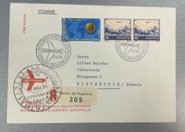 Flugpost 1954 R-Brief Swissair Erstflug Rio - Sao Paulo