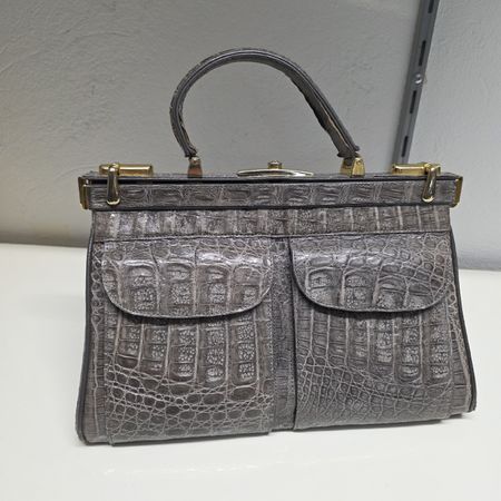 Vintage Krokodil Handtasche, Grau, Echtleder, Top Zustand