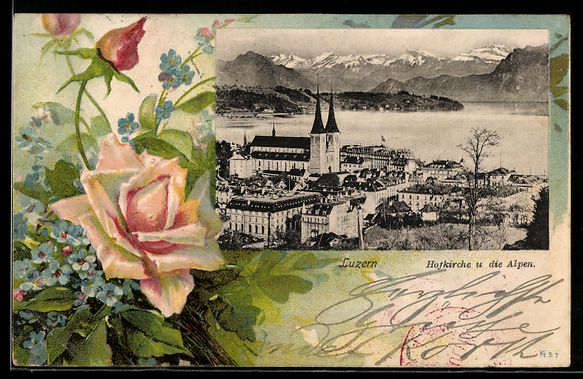 Cartoline postali: Luzern, Panorama mit Hofkirche und Alpen – Usato da Berlin venduto da bartko-reher