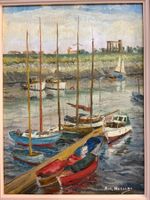 50cmbreitx59.5hoch/ Art. Hessens/ Ölgemälde Hafen mit Booten