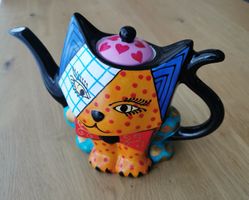Teekanne Katze bunt Keramik Designobjekt neuwertig