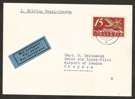 Flugpost Schweiz 1935 Basel London
