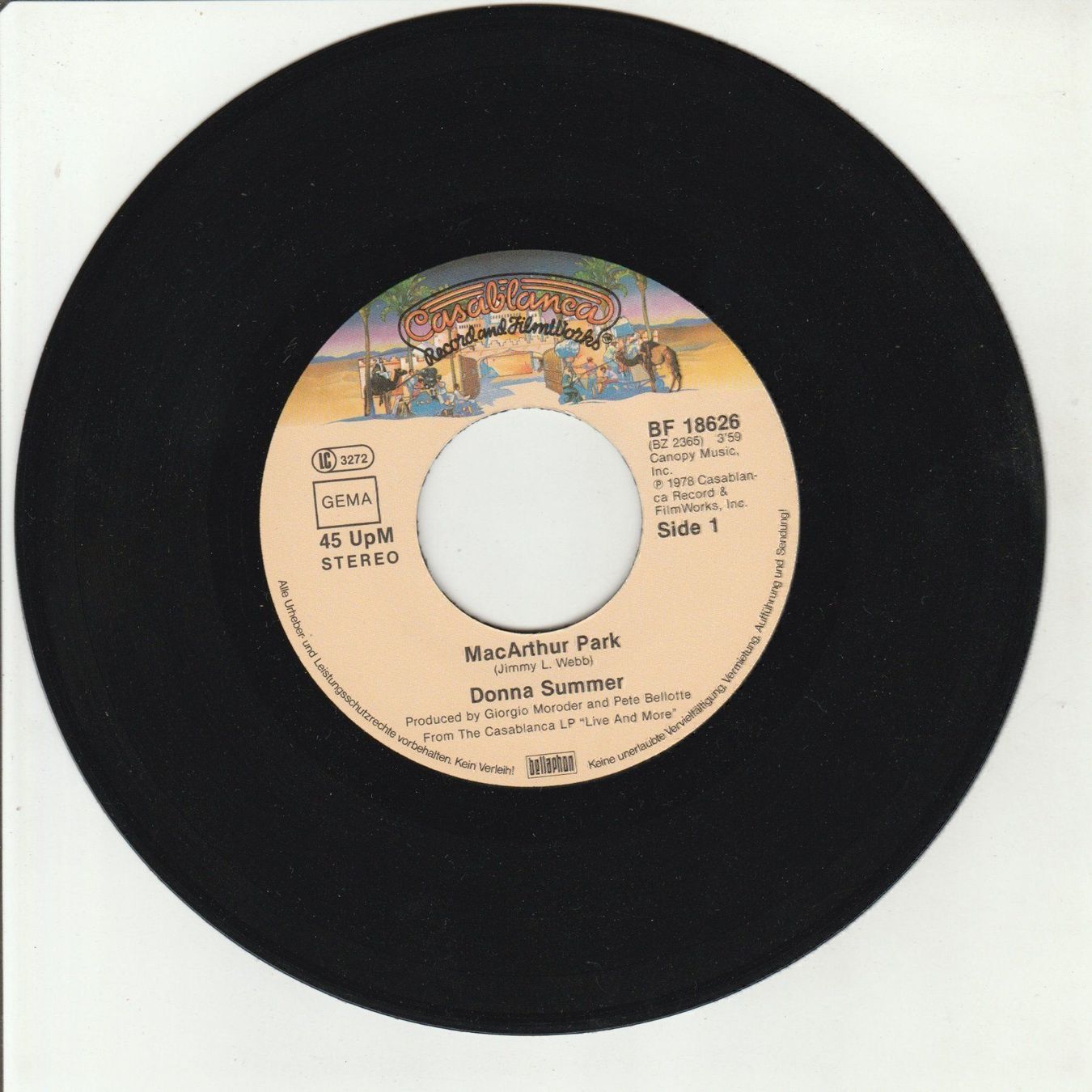Dischi in vinile: Donna Summer - MacArthur Park 7" Vinyl 1978 Giorgio Moroder – Usato da Tübach venduto da JamesStone 2