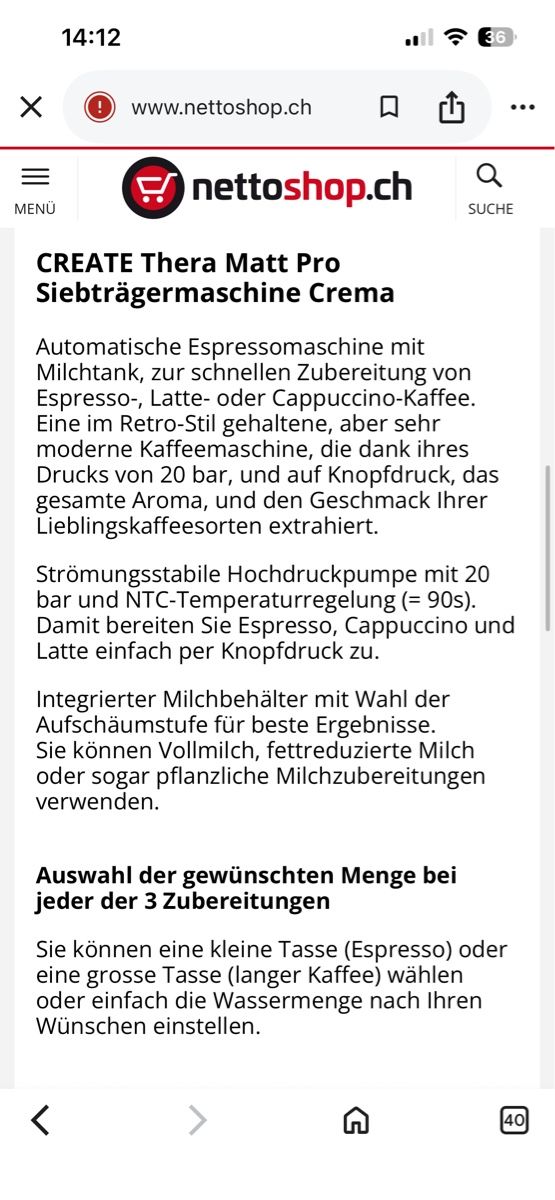 Macchine per caffè & Macchine per espresso: Create Esspressomaschine  – Nuovo e nell'imballaggio originale da Langenthal venduto da Nadia075 4