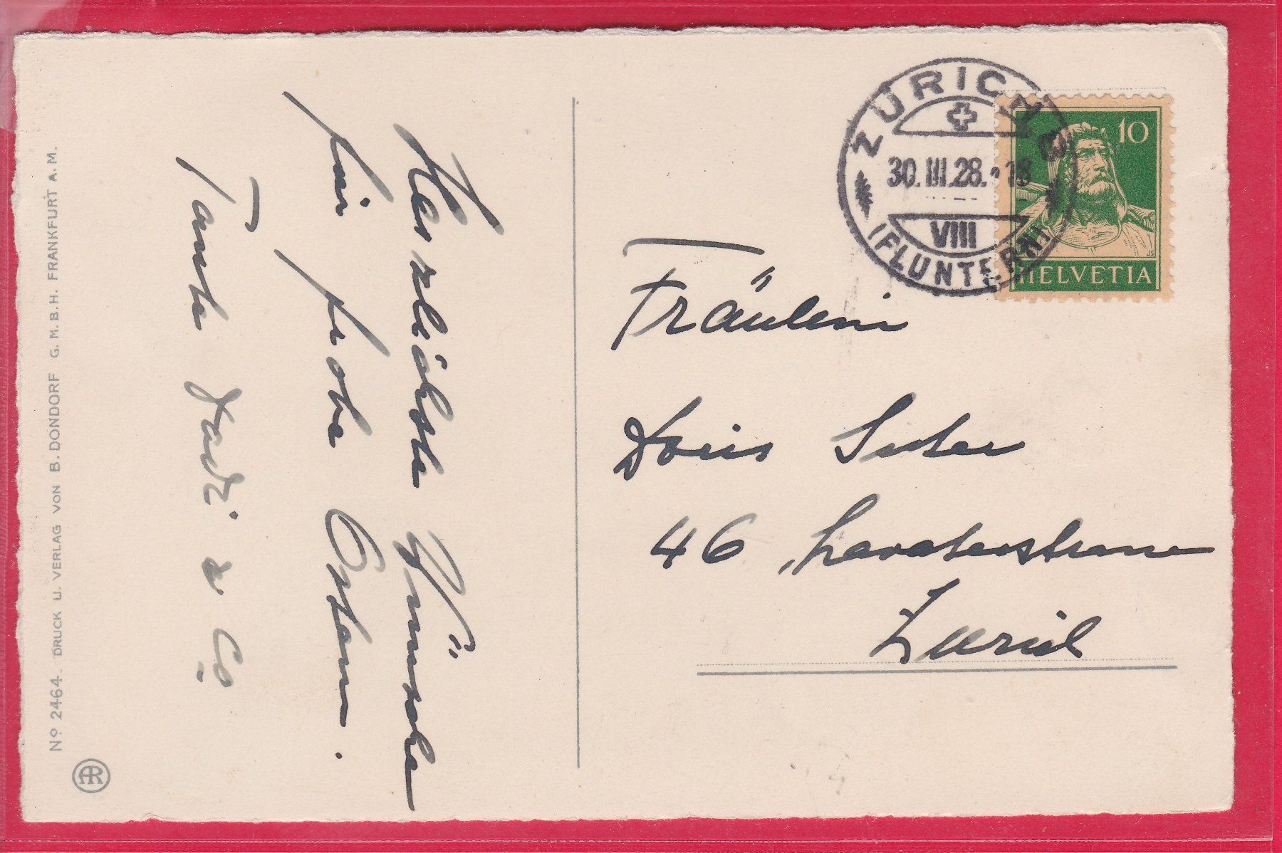 Cartoline postali: HERZLICHE OSTERGRÜSSE, 30.3.1928 – Usato da Oberrieden venduto da Gebirgsstelze 1