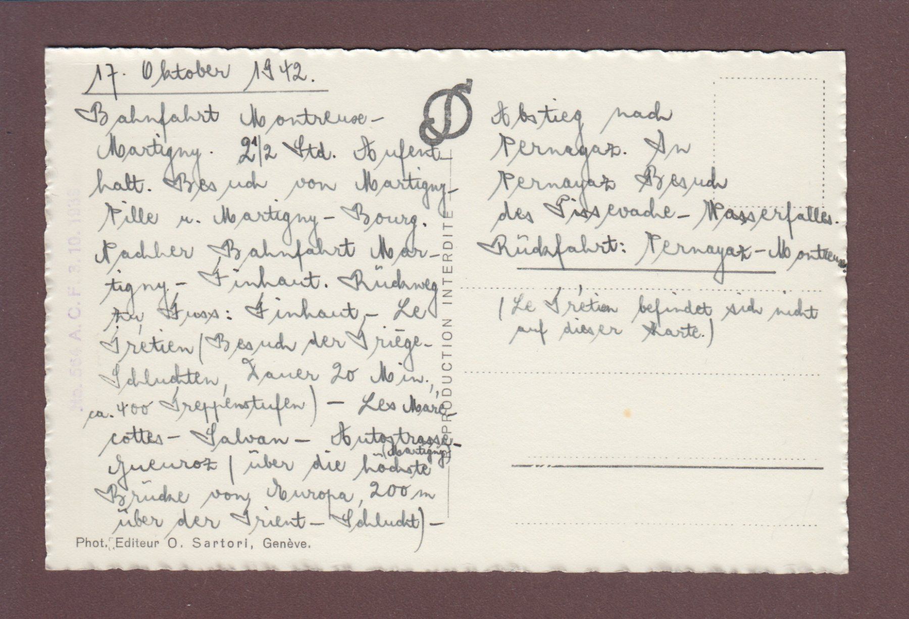 Cartoline postali: MARTIGNY et environs - 1942 – Usato da Pully venduto da nicecards 1