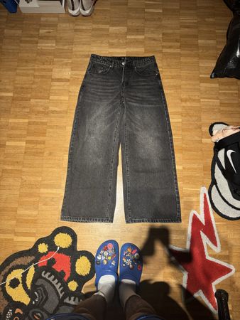 Wide Leg Jeans, Black Denim, Y2K Fashion, Size 32