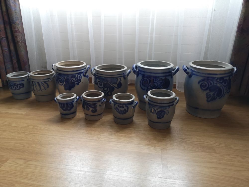 11 Alte Tontöpfe Steingut blau grau Kaufen auf Ricardo