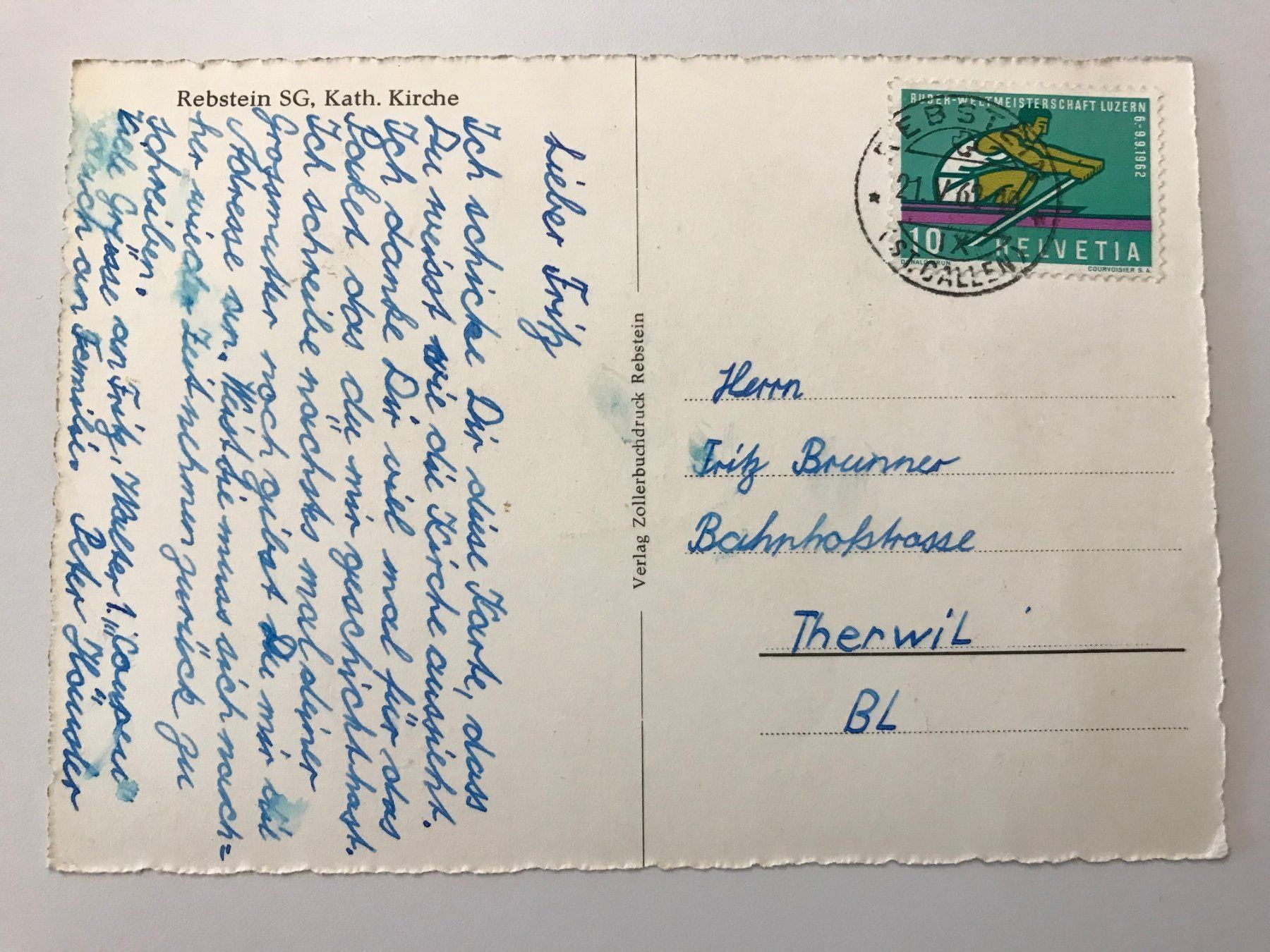 Cartoline postali: Rebstein SG // Katholische Kirche 1962 – Usato da Basel venduto da intermezzo12 1
