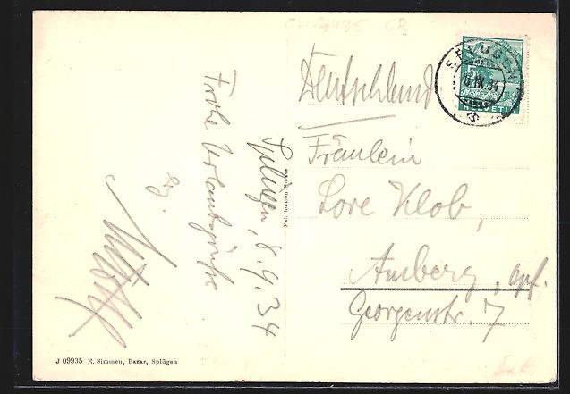 Cartoline postali: AK Splügen, Partie im Dorf, 1934 – Usato da Berlin venduto da bartko-reher 1