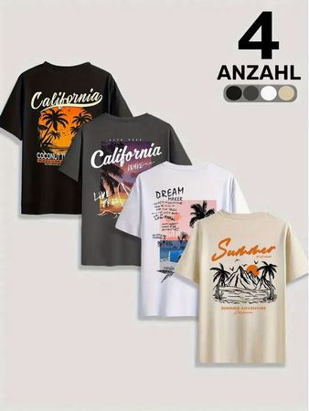 4er Set T-Shirts mit Druck Grösse L