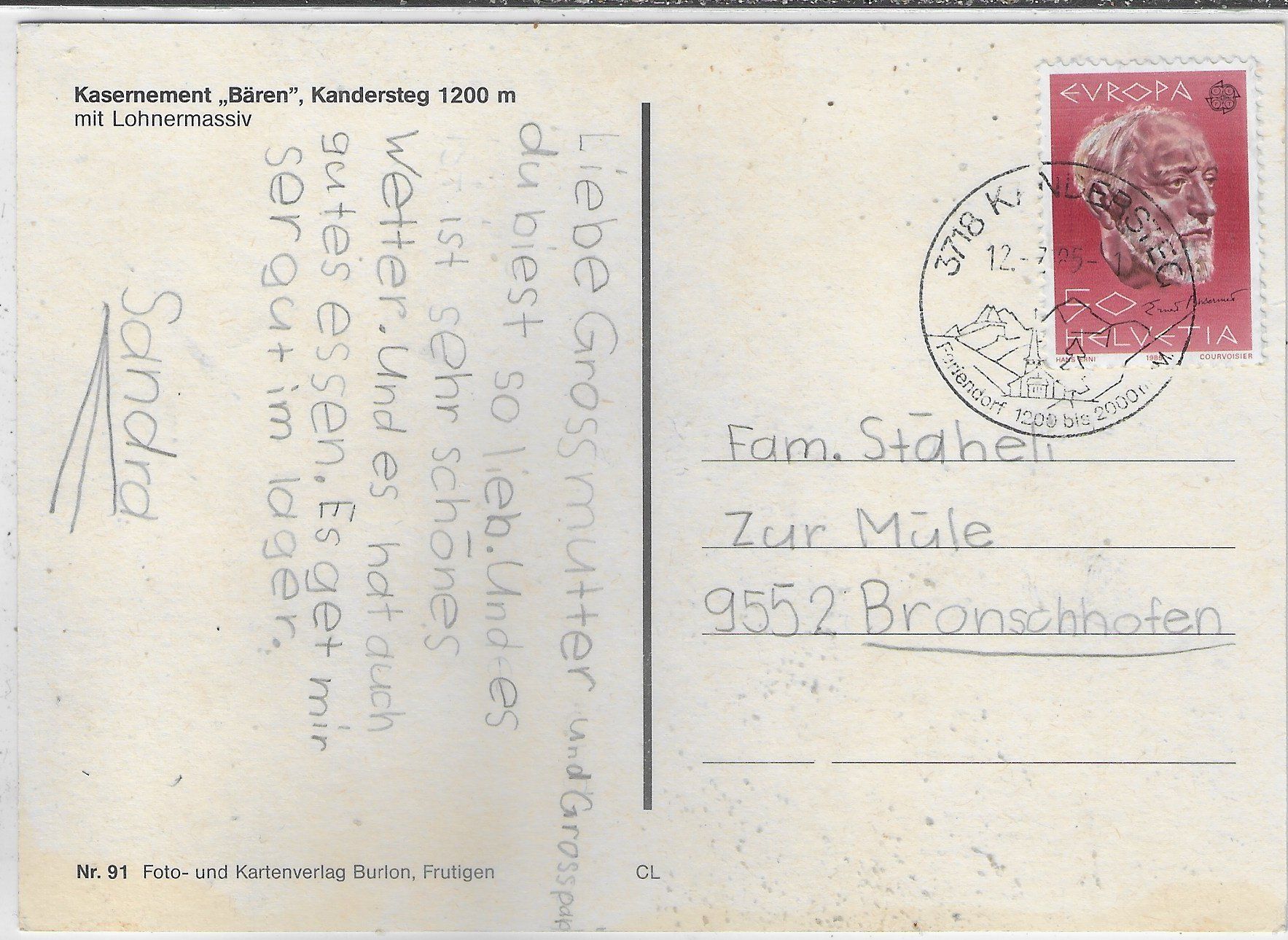 Ansichtskarten: Kasernement "Bären" Kandersteg – Gebraucht aus Ettingen von Kartenplanet 1