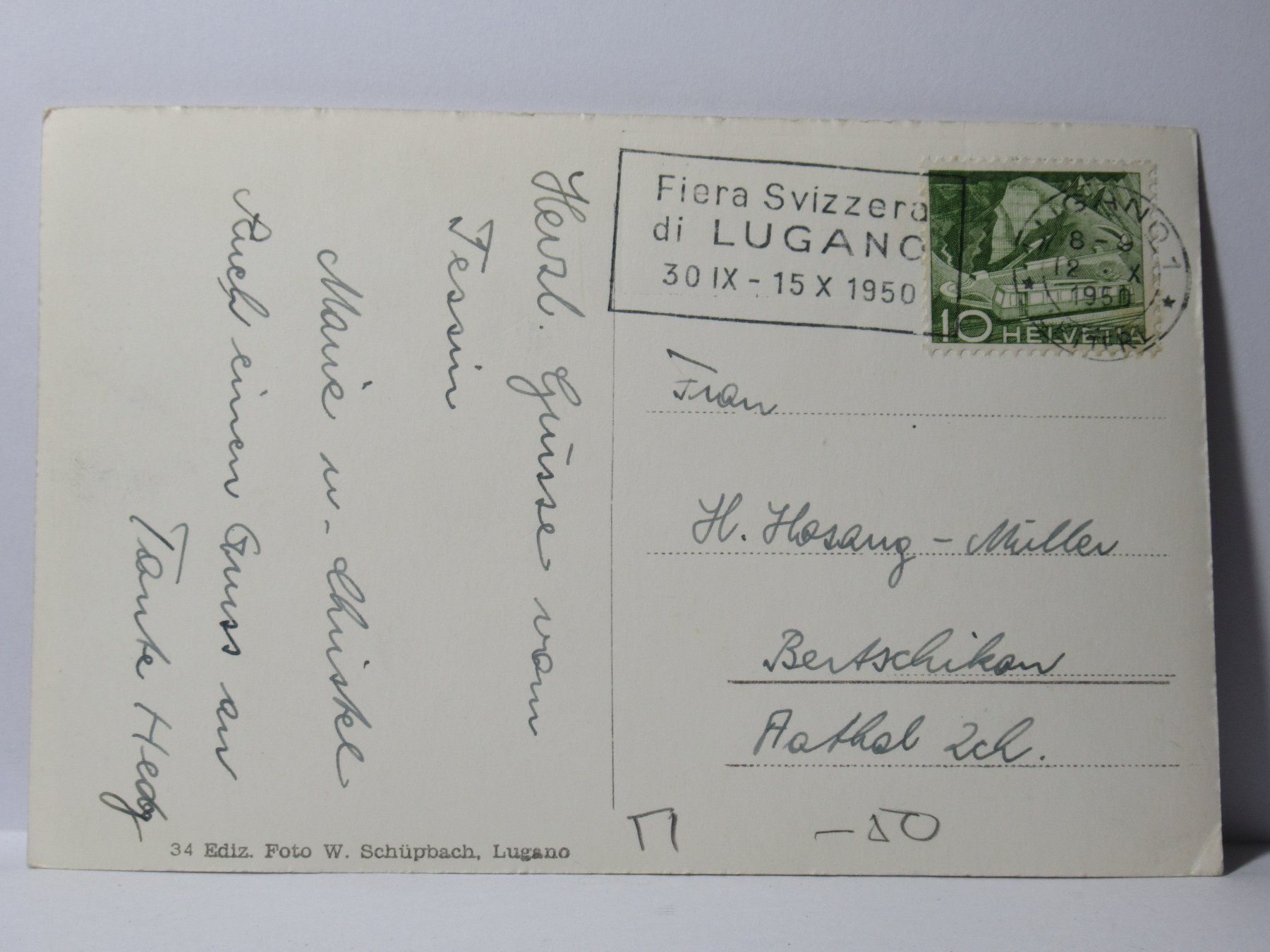 Ansichtskarten: Lugano 1950 – Gebraucht aus Grenchen von Bluemchen1900 1