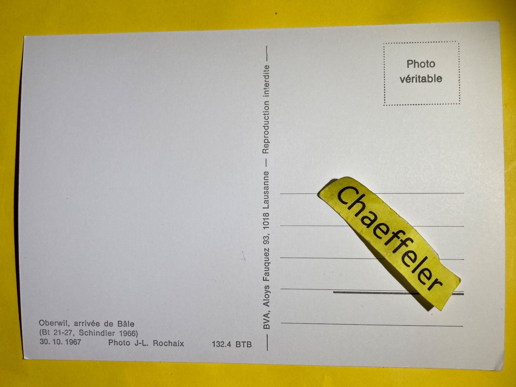 Cartoline postali: Oberwil, artivée de Bâle 1966 – Usato da Zürich venduto da Chaeffeler 1