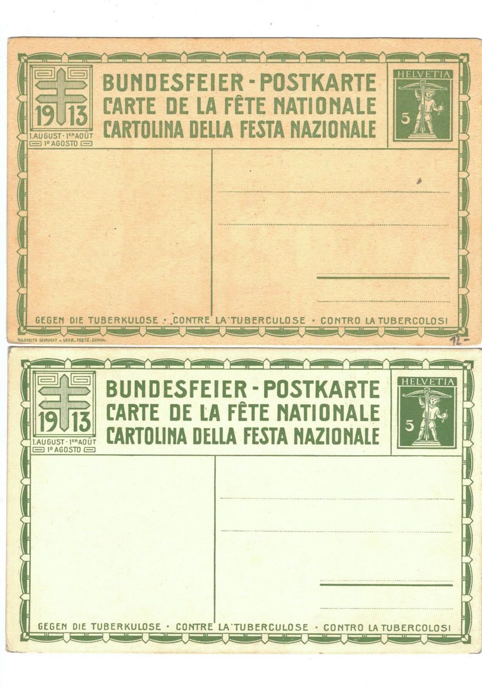 Tous les timbres: Ganzsache 2x Bundesfeier 1913 ** – D'occasion à Oberwil-Lieli par pizbeverin12 1