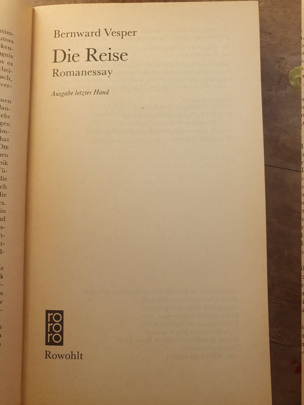 Libri: Die Reise - Bernward Vesper – Usato da Zürich venduto da loosebone 2