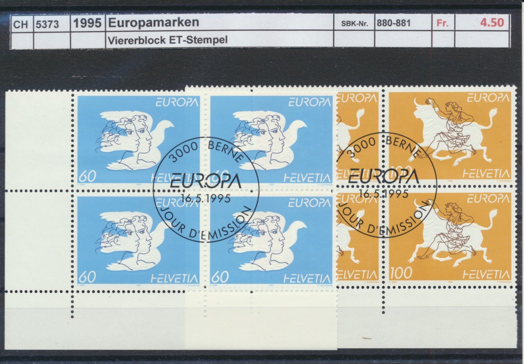 Tutti i francobolli: 1995 "Europamarken", Viererblock, ET - Stempel – Usato da Winterthur venduto da Zupogeru