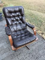 Ledersessel braun mit Holzgestell Drehsessel  Vintage