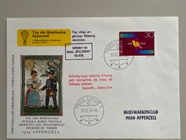 1974 Tag der Briefmarken Appenzell Ballonpost +zusatzstempel