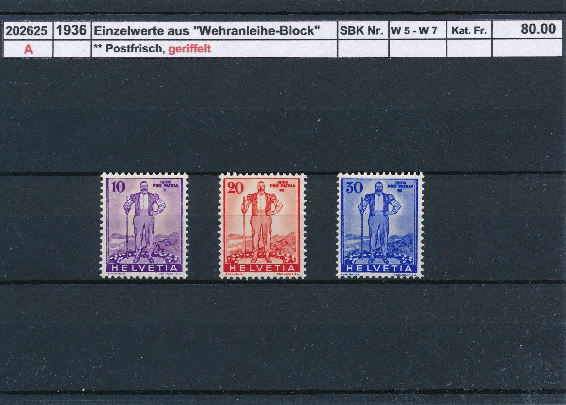 Tutti i francobolli: 1936 Einzelwerte aus "Wehranleihe - Block", ** postfrisch – Nuovo (secondo la descrizione) da Winterthur venduto da Zupogeru