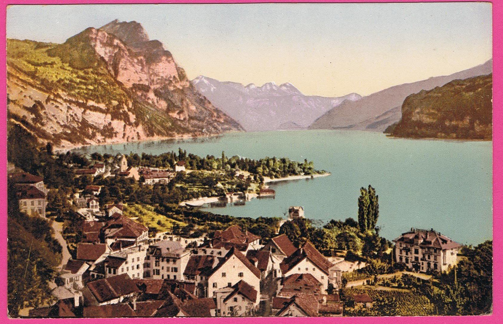 Cartoline postali: Weesen mit Leistkamm und Alvierkette – Usato da Einsiedeln venduto da dillie