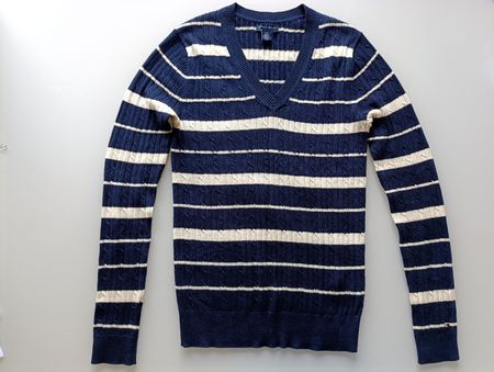Tommy Hilfiger striped V-neck sweater, 100% cotton, size S