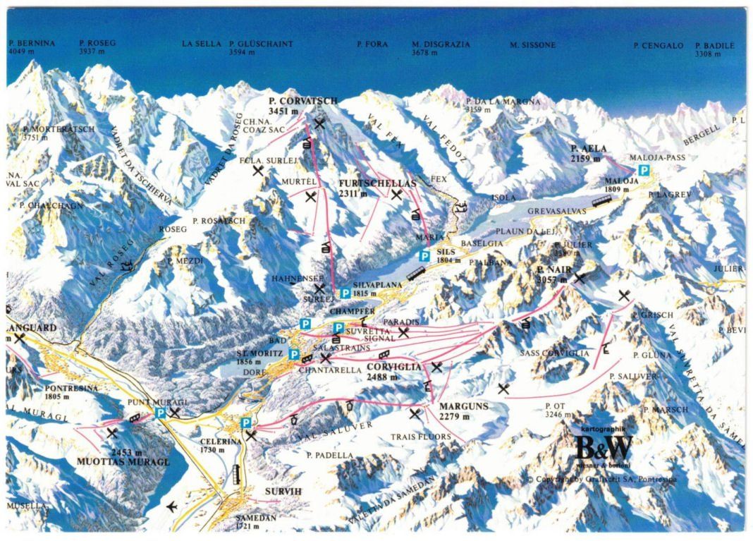 Cartoline postali: St. Moritz - Skigebiet Oberengadin – Usato da Binningen venduto da Mountainrider