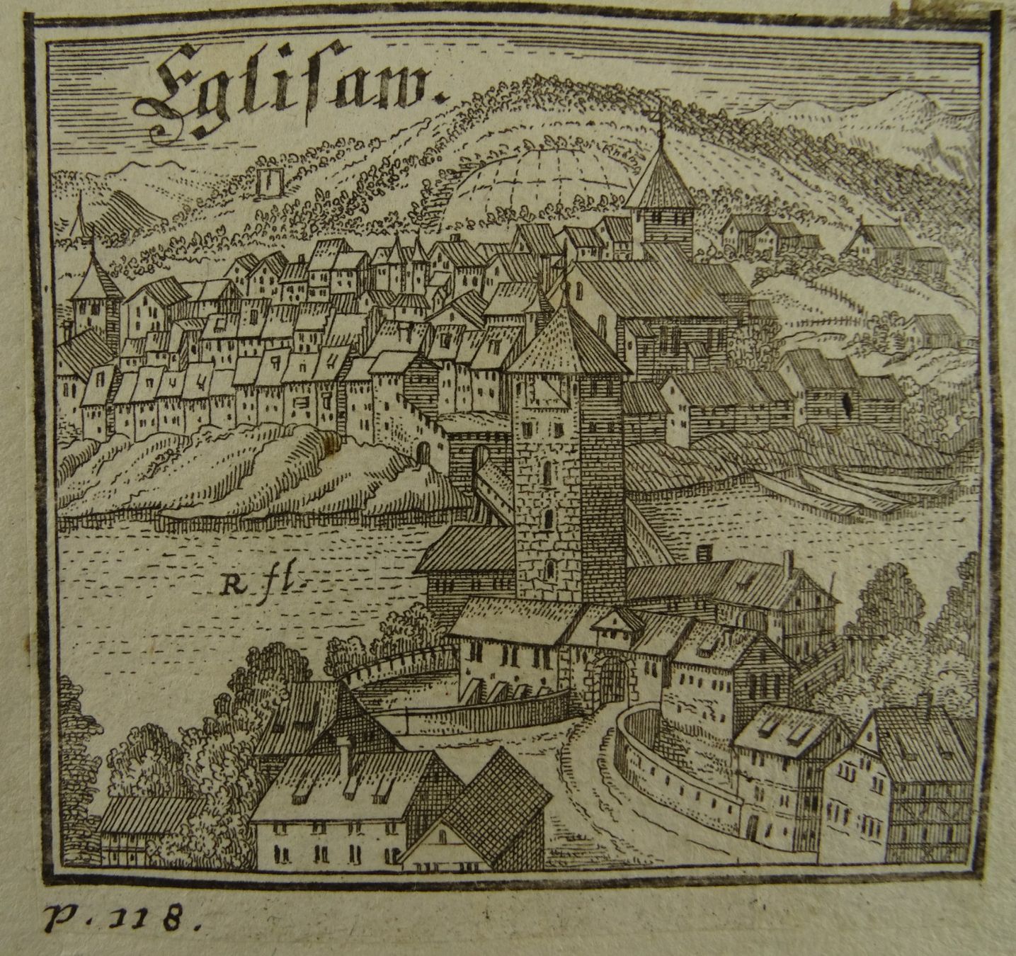 Incisioni: EGLISAU, KUPFERSTICH, BLUNTSCHLI 1742 – Usato da Grüningen venduto da Kartensammler 2