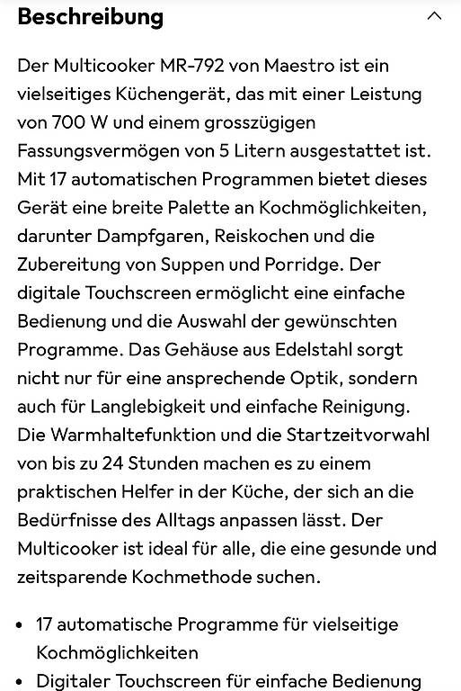 Küchengeräte: Maestro Multicooker MR-792, 5L, 700W – Gebraucht aus Rorschach von tru_n5t5 3
