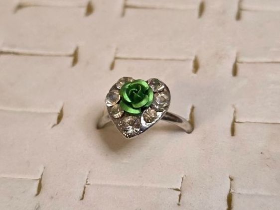 Anelli: Bague Argent Coeur Rose Verte, Taille Réglable – Nuovo (secondo la descrizione) da Territet venduto da Cenh 1