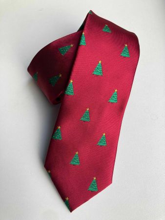 Krawatte mit Tannenbäumen/Weihnachtsbäumen / Weinrot / Neu🎄