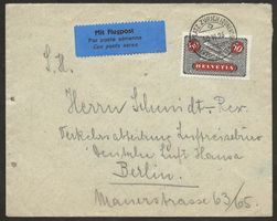 Flugpost Schweiz 1926 Zürich Berlin Luftpost