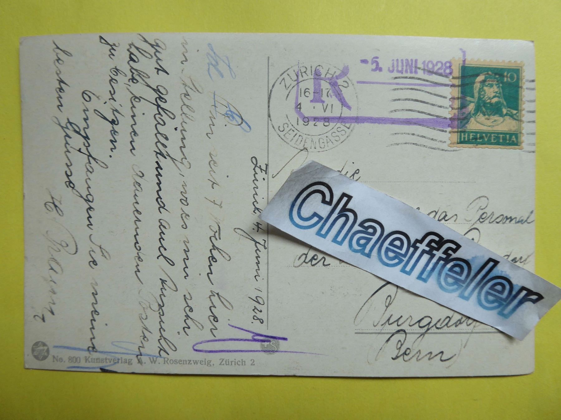 Cartoline postali: 1928 Zürich Bahnhofstrasse – Usato da Zürich venduto da Chaeffeler 1