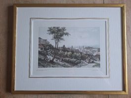 Lithografie „Zürich, Blatt Nr.50“ – 22-Karat-Blattgoldrahmen