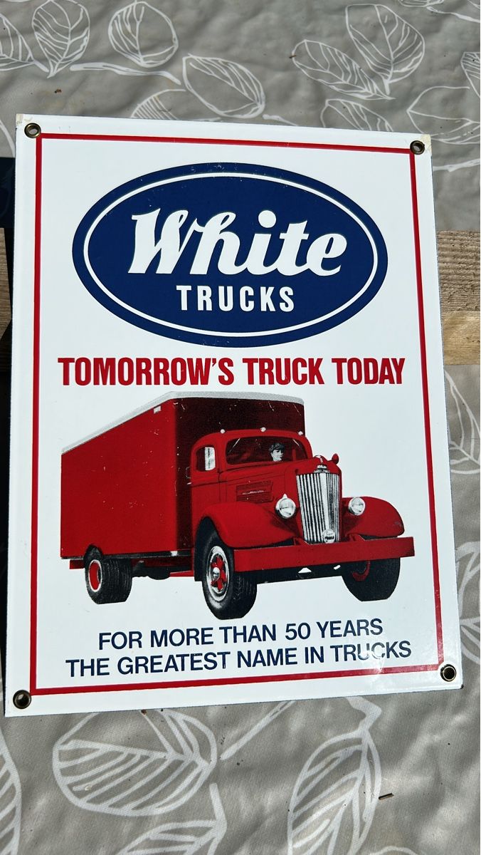 Insegne: Panneau publicitaire vintage "White Trucks" – Nuovo (secondo la descrizione) da Vullierens venduto da gugu9